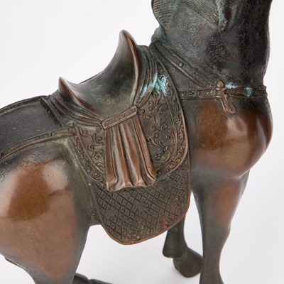 Lot 146 - A PAIR OF CHINESE TANG STYLE BRONZE HORSES