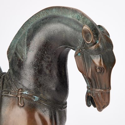 Lot 146 - A PAIR OF CHINESE TANG STYLE BRONZE HORSES