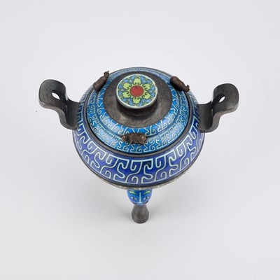 Lot 193 - A RARE CHINESE SILVER AND ENAMEL TRIPOD CENSER