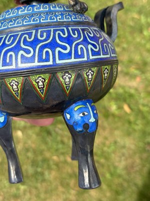 Lot 193 - A RARE CHINESE SILVER AND ENAMEL TRIPOD CENSER