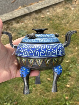 Lot 193 - A RARE CHINESE SILVER AND ENAMEL TRIPOD CENSER