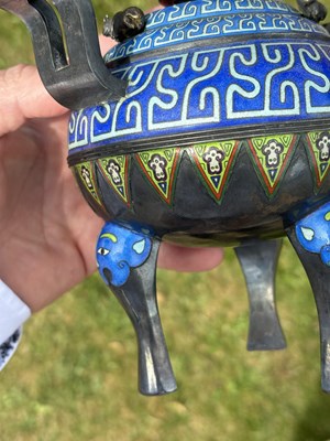 Lot 193 - A RARE CHINESE SILVER AND ENAMEL TRIPOD CENSER