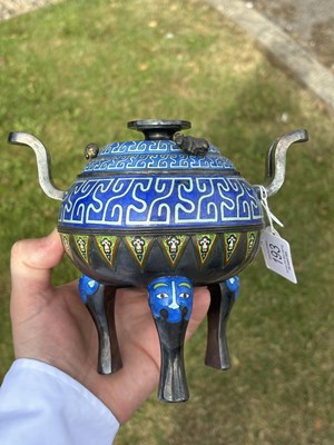 Lot 193 - A RARE CHINESE SILVER AND ENAMEL TRIPOD CENSER