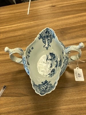 Lot 49 - A FINE WORCESTER TWO-HANDLED SAUCBOAT, CIRCA 1755