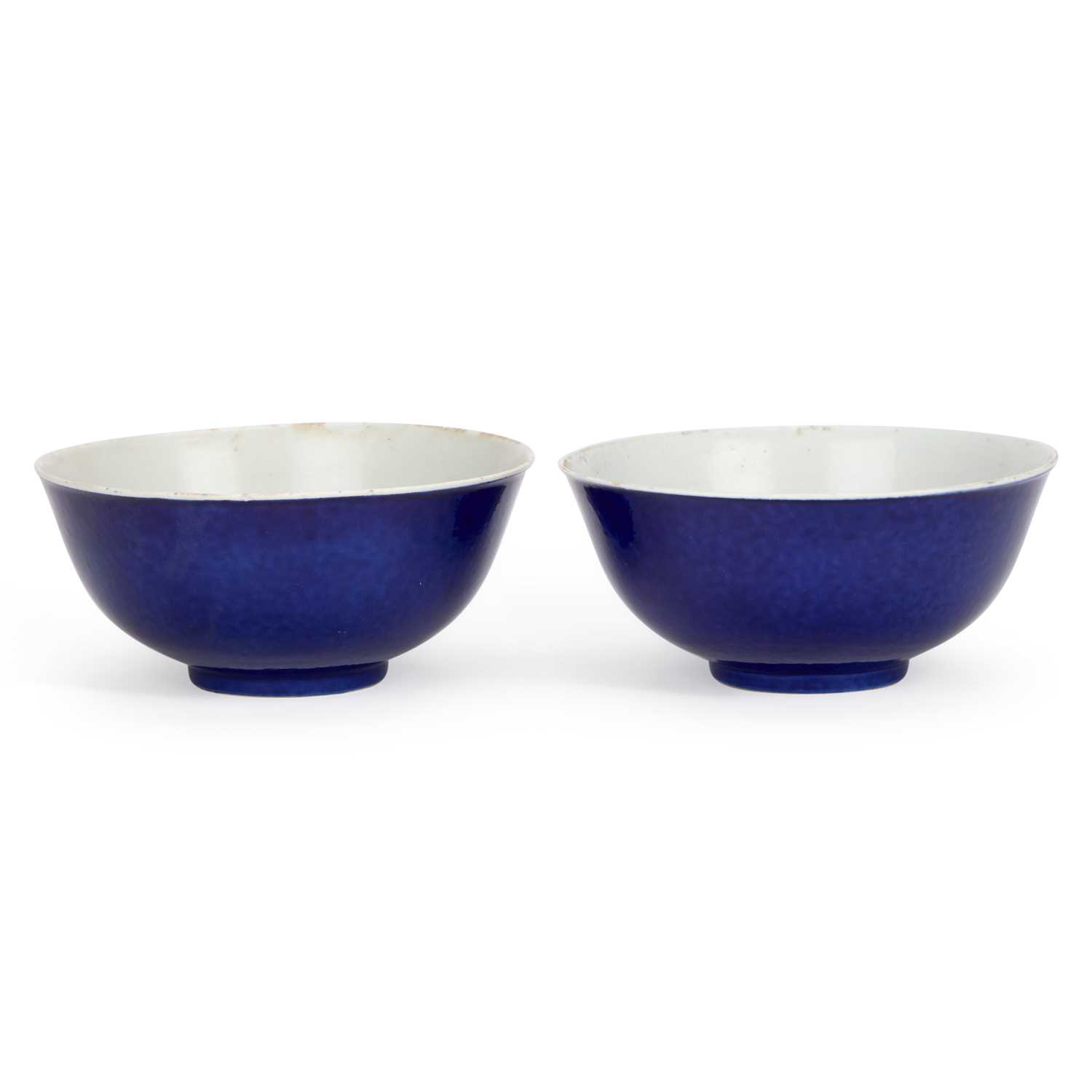 Lot 91 - A PAIR OF CHINESE BLUE-GLAZED PORCELAIN BOWLS