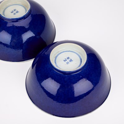 Lot 91 - A PAIR OF CHINESE BLUE-GLAZED PORCELAIN BOWLS