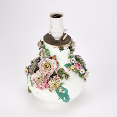 Lot 111 - A JACOB PETIT FLORAL ENCRUSTED PORCELAIN LAMP BASE