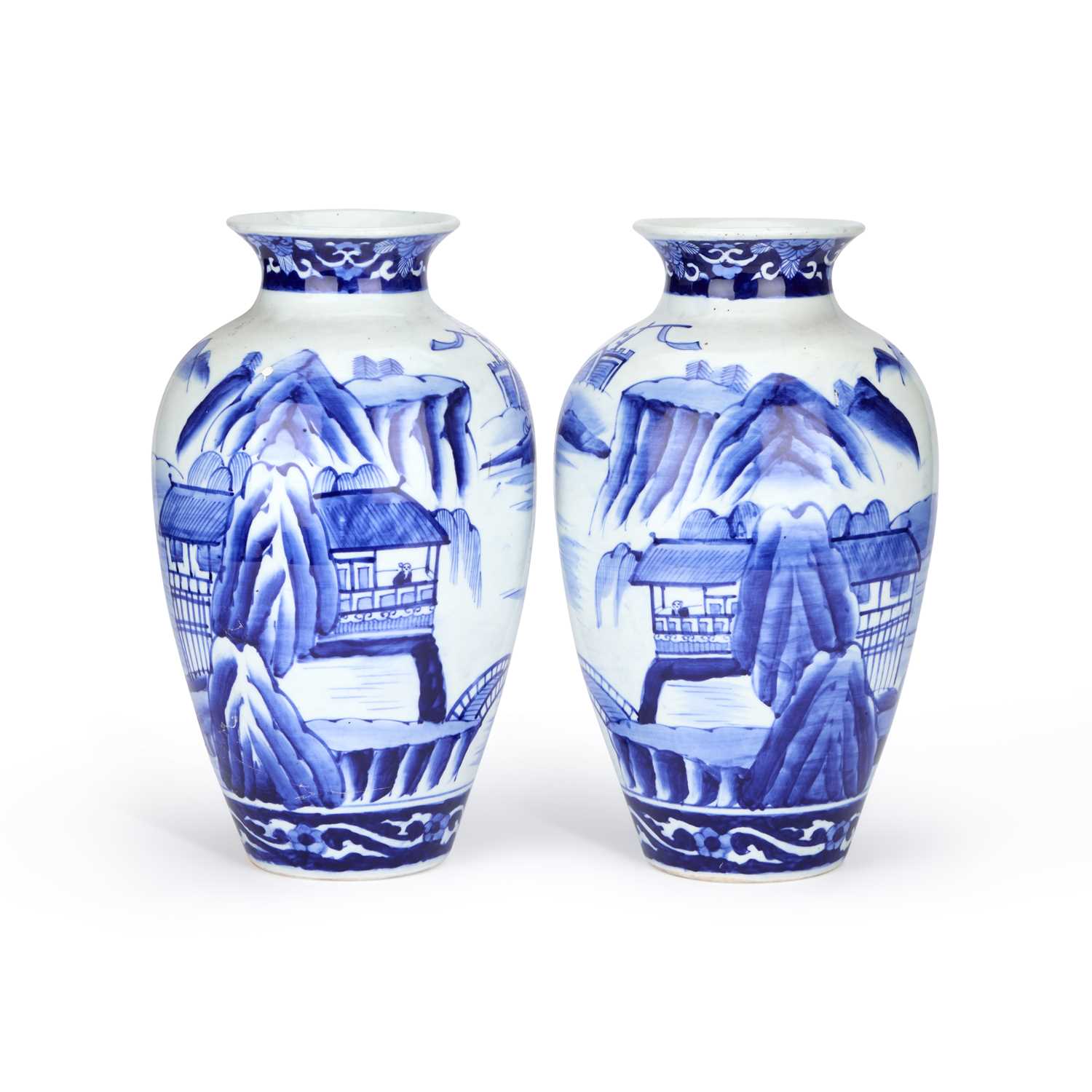 Lot 151 - A LARGE PAIR OF JAPANESE BLUE AND WHITE PORCELAIN VASES