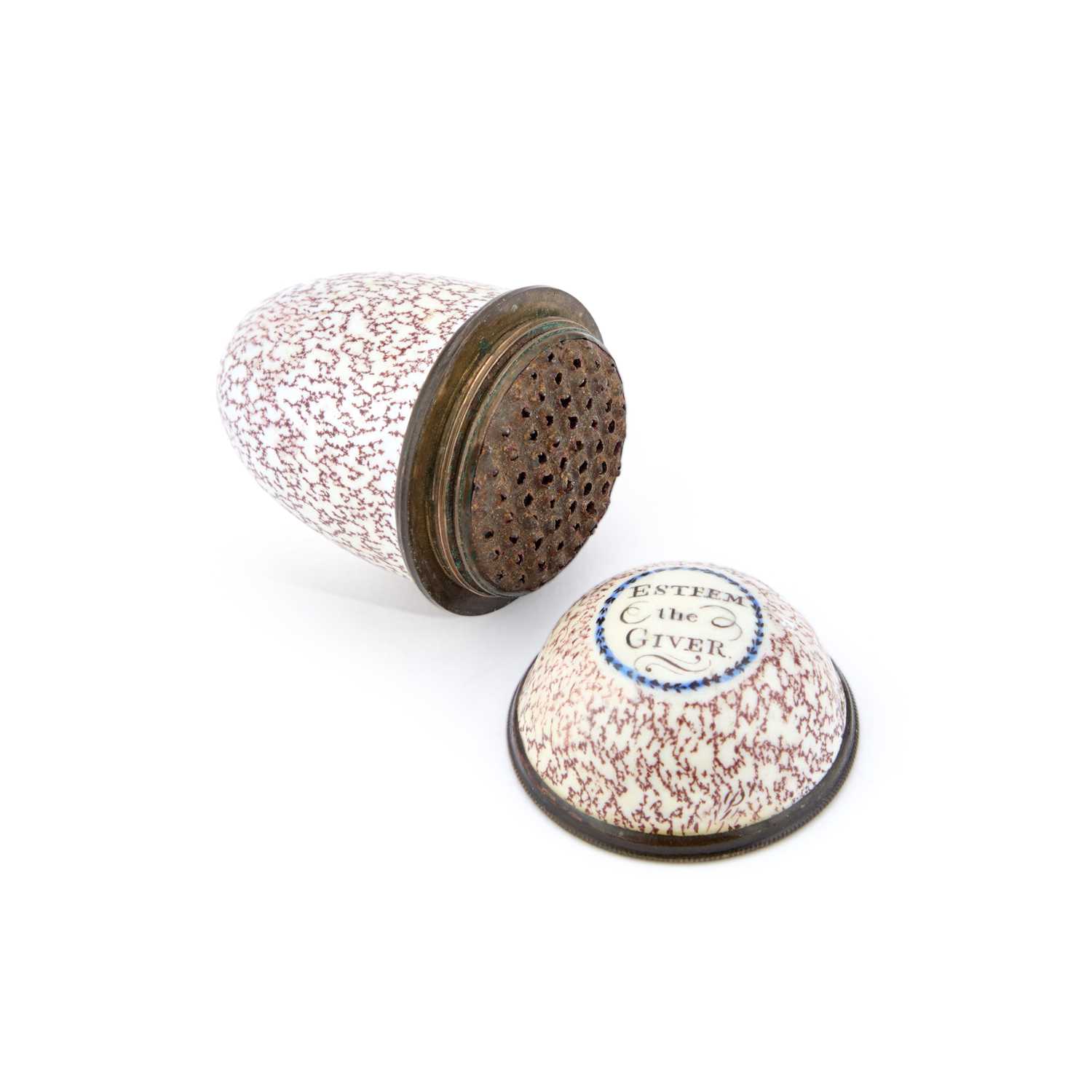 Lot A SOUTH STAFFORDSHIRE ENAMEL NUTMEG GRATER