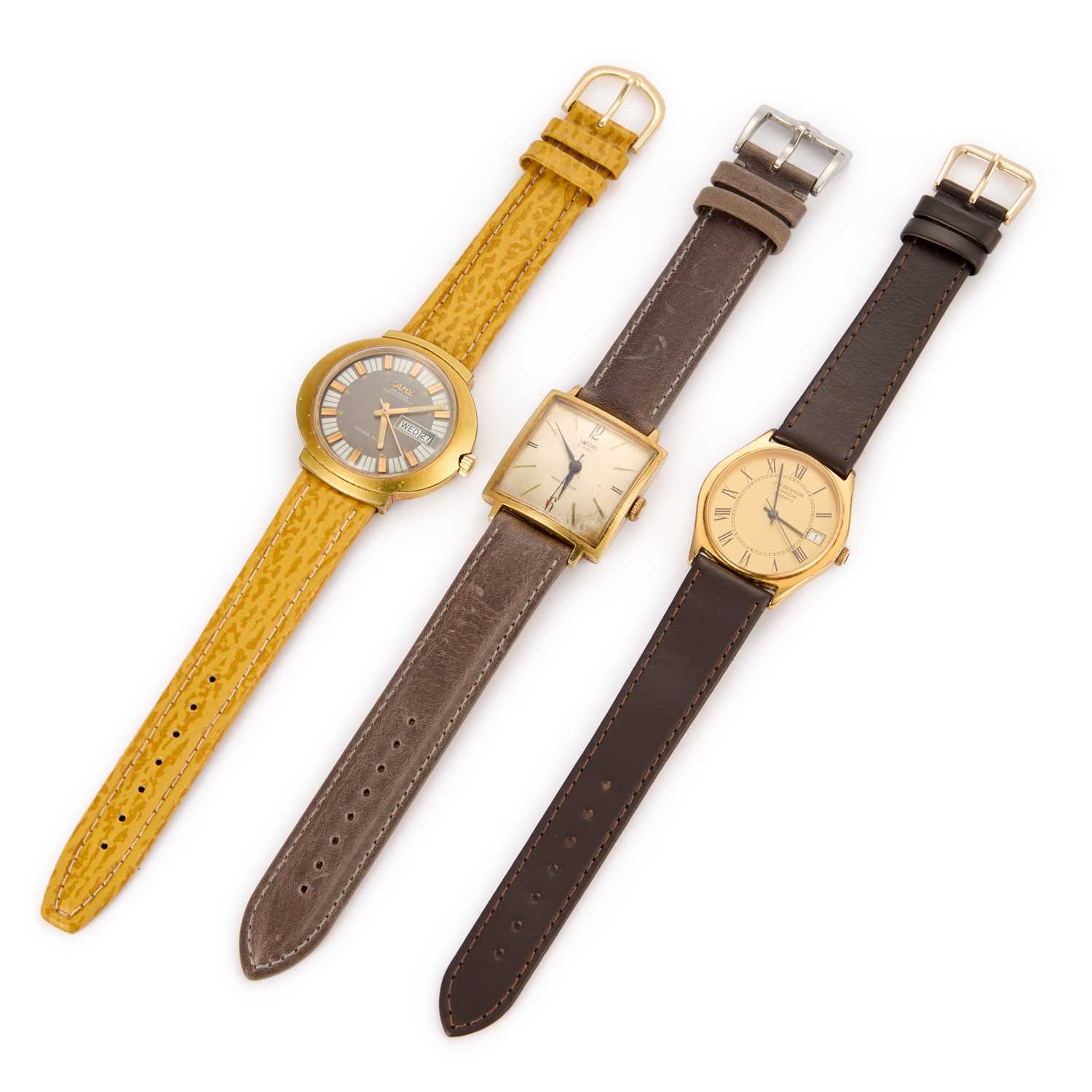 Lot 796 - THREE GENTS GOLD PLATED STRAP WATCHES