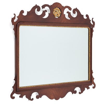 Lot 1082 - A GEORGIAN STYLE MAHOGANY FRETWORK MIRROR