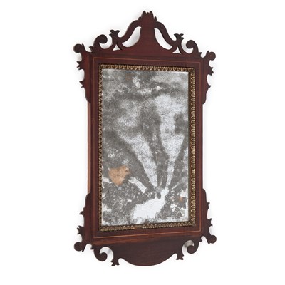 Lot 1078 - A GEORGE III STYLE MAHOGANY FRETWORK MIRROR AND A VICTORIAN GILTWOOD MIRROR