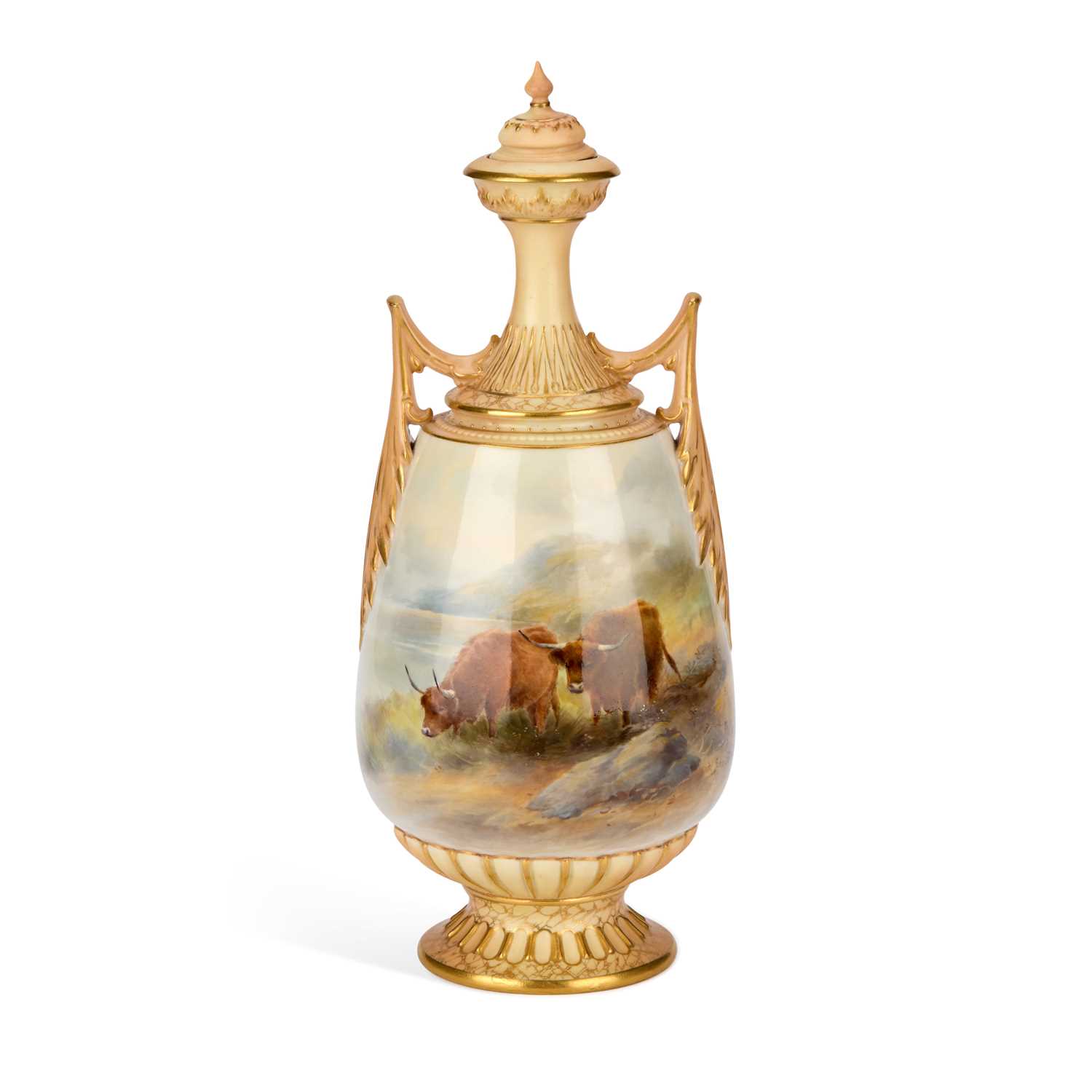 Lot 120 - A ROYAL WORCESTER TWO-HANDLED VASE AND COVER