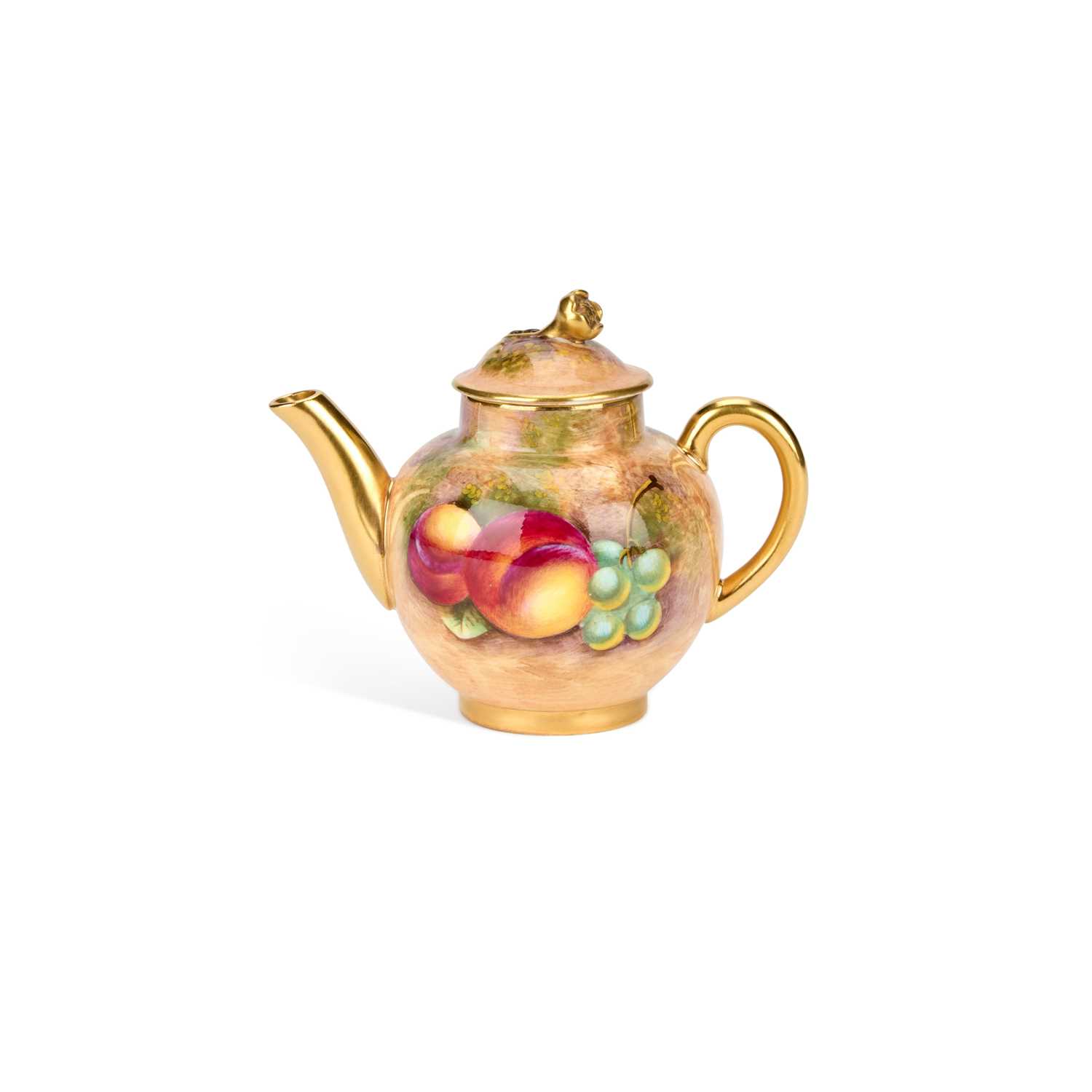 Lot 116 - A ROYAL WORCESTER FRUIT PAINTED MINIATURE TEAPOT