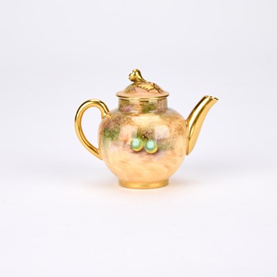 Lot 116 - A ROYAL WORCESTER FRUIT PAINTED MINIATURE TEAPOT