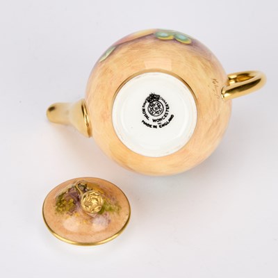 Lot 116 - A ROYAL WORCESTER FRUIT PAINTED MINIATURE TEAPOT