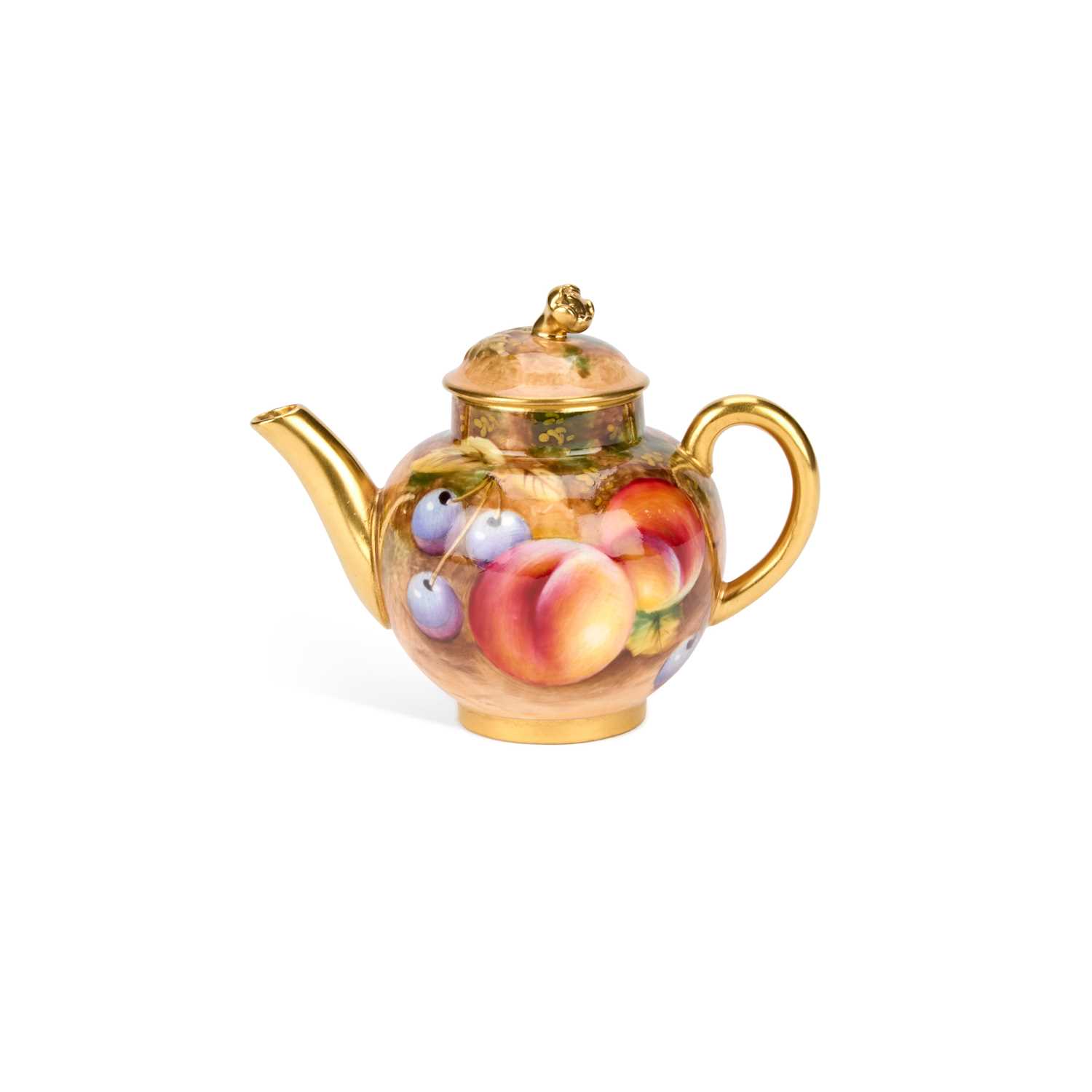 Lot 118 - A ROYAL WORCESTER FRUIT PAINTED MINIATURE TEAPOT