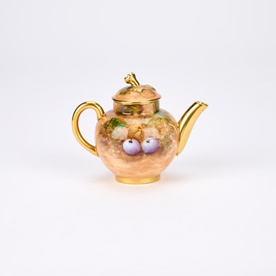 Lot 118 - A ROYAL WORCESTER FRUIT PAINTED MINIATURE TEAPOT