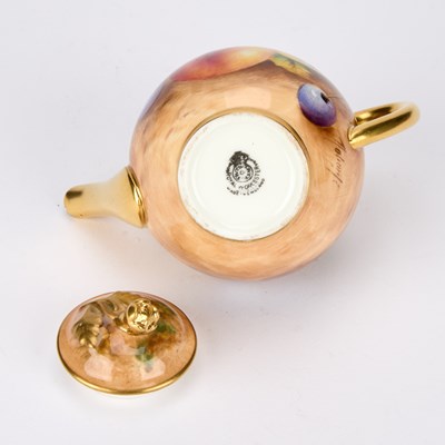 Lot 118 - A ROYAL WORCESTER FRUIT PAINTED MINIATURE TEAPOT