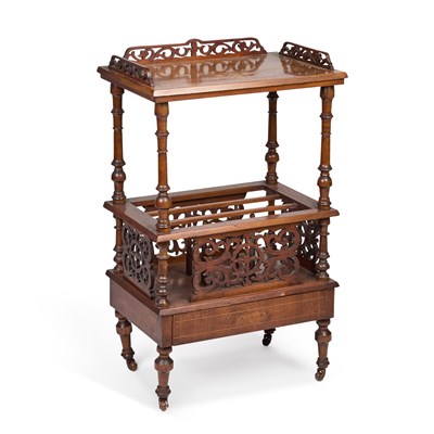 Lot 1033 - A VICTORIAN INLAID WALNUT CANTERBURY WHATNOT