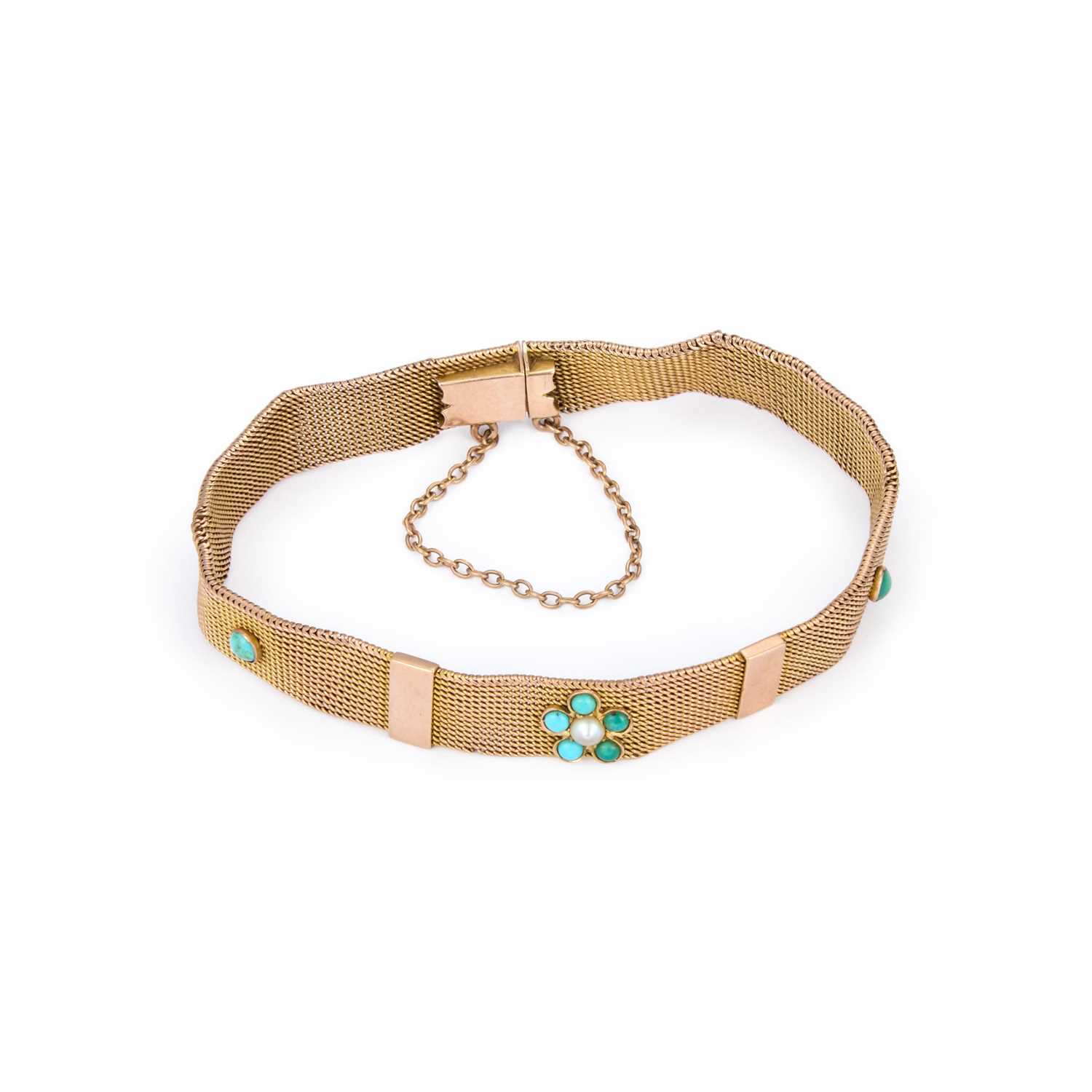Lot A LATE VICTORIAN TURQUOISE AND SEED PEARL BRACELET