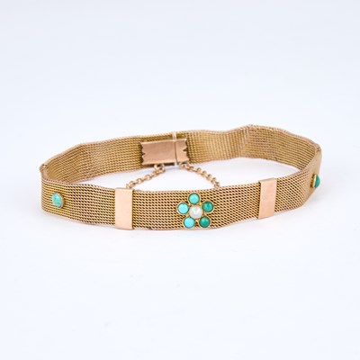 Lot A LATE VICTORIAN TURQUOISE AND SEED PEARL BRACELET