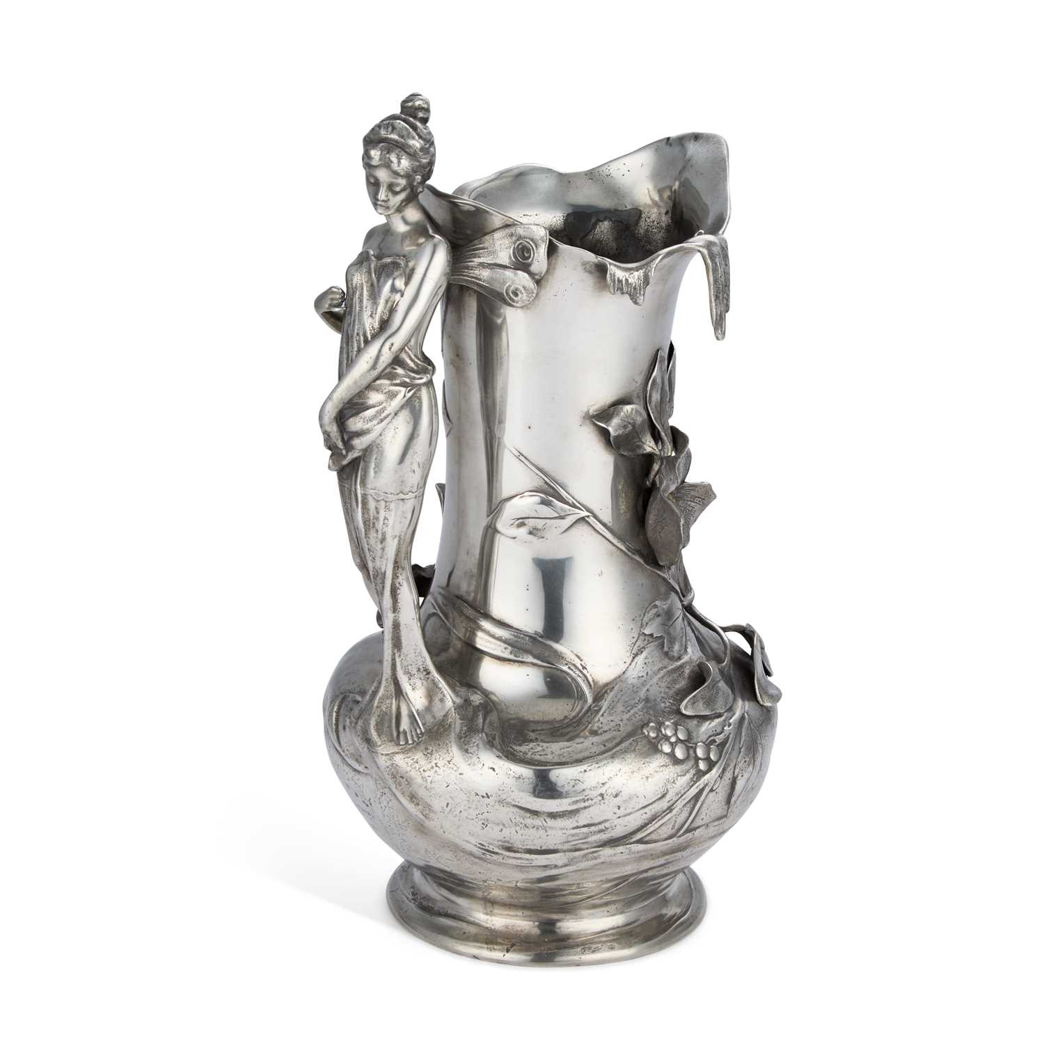 Lot 130 - WMF (WÜRTTEMBERGISCHE METALLWARENFABRIK), A LARGE ART NOUVEAU PEWTER EWER, CIRCA 1905
