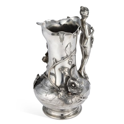 Lot 130 - WMF (WÜRTTEMBERGISCHE METALLWARENFABRIK), A LARGE ART NOUVEAU PEWTER EWER, CIRCA 1905