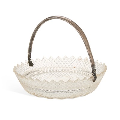 Lot 303 - A DUTCH SILVER-HANDLED CUT-GLASS BASKET