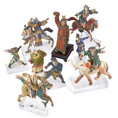 Lot 502 - A COLLECTION OF CHINESE PAINTED POTTERY FIGURES