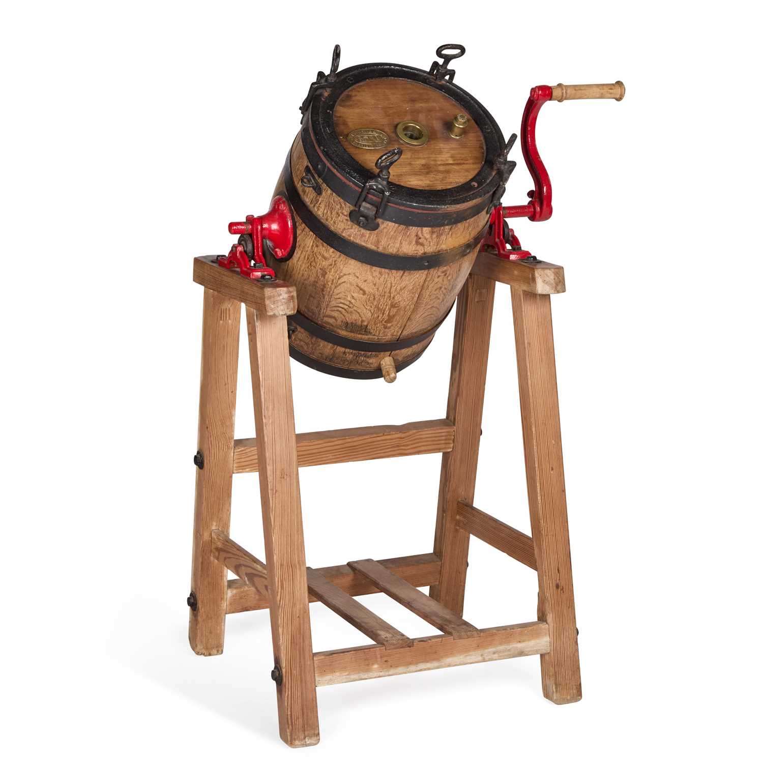 Lot AN IRON AND OAK BUTTER CHURN
