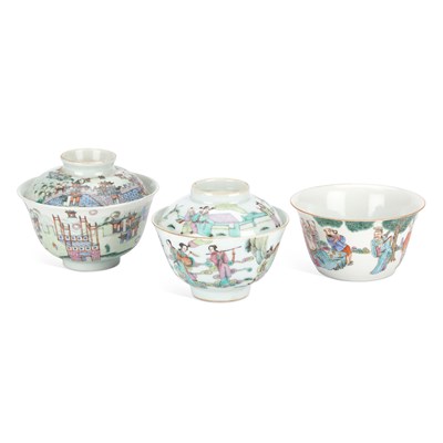 Lot 562 - A GROUP OF THREE CHINESE FAMILLE ROSE BOWLS