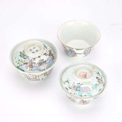 Lot A GROUP OF THREE CHINESE FAMILLE ROSE BOWLS