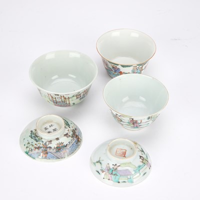 Lot A GROUP OF THREE CHINESE FAMILLE ROSE BOWLS
