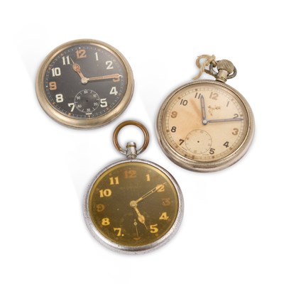 Lot 627 - A JAGER LE COULTRE MILITARY POCKET WATCH AND TWO OTHERS