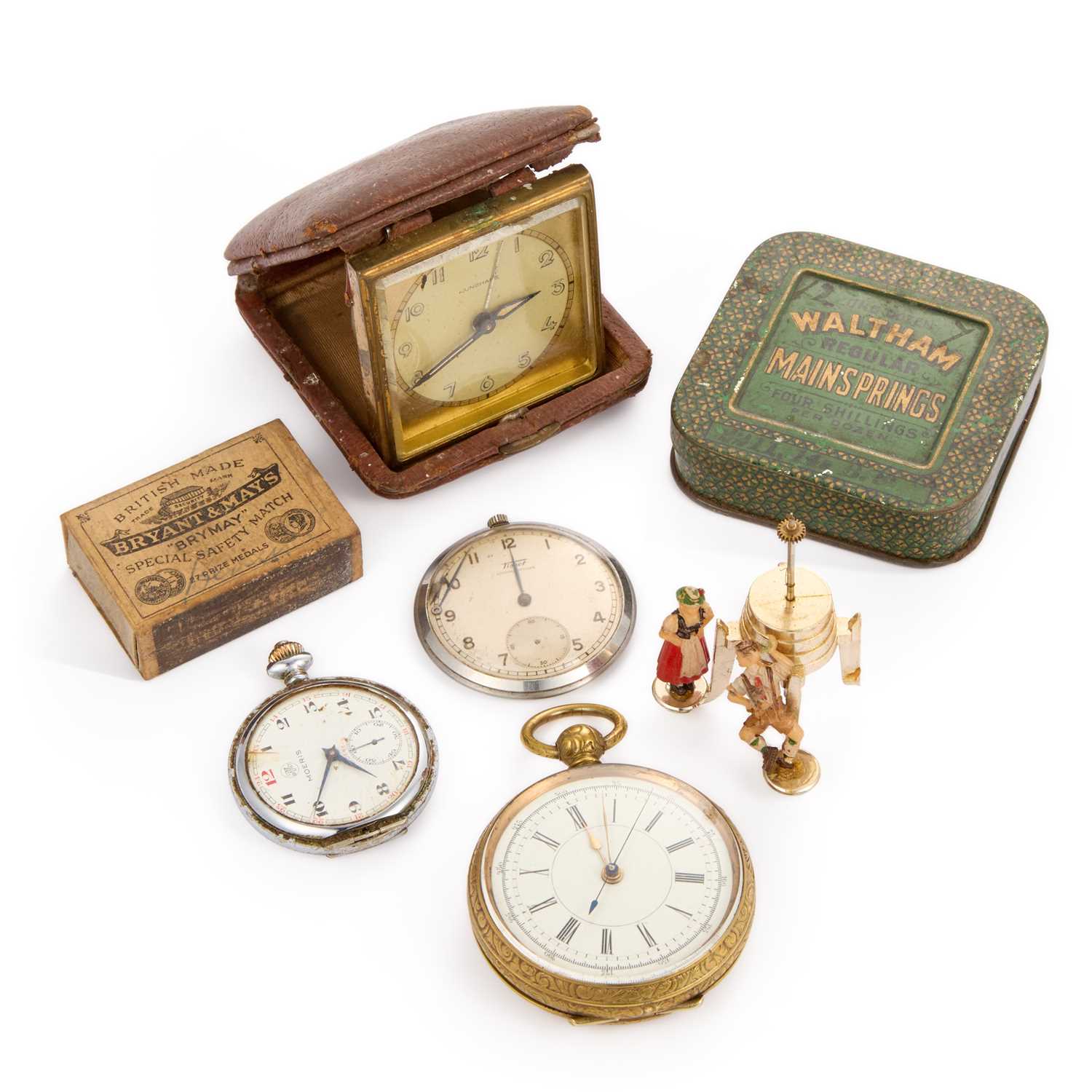 Lot THREE POCKET WATCHES AND AN ALARM CLOCK