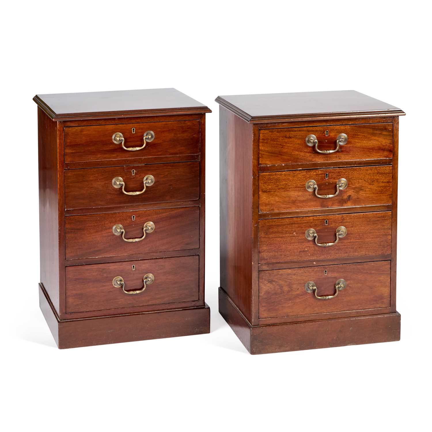 Lot A PAIR OF GEORGE III STYLE MAHOGANY BEDSIDE CHESTS