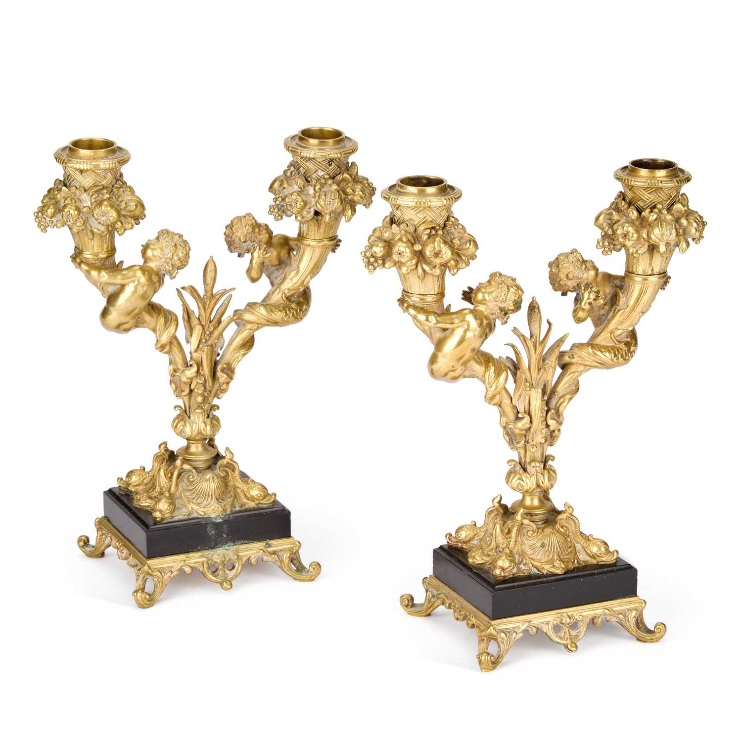 Lot A PAIR OF FRENCH GILT-BRONZE CANDELABRA, 19TH CENTURY