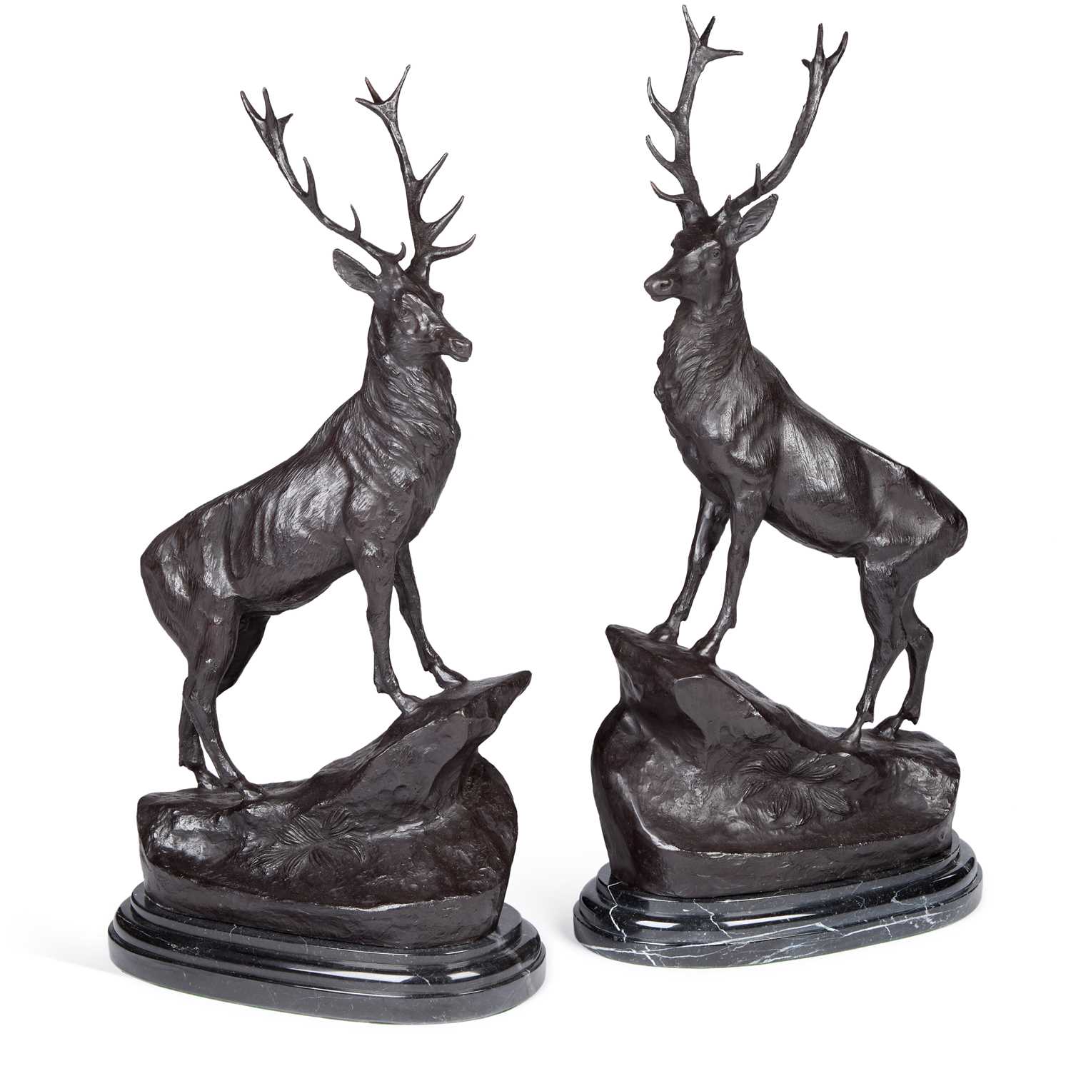 Lot A LARGE PAIR OF BRONZE STAG MODELS