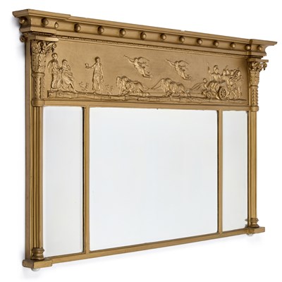 Lot 1076 - A REGENCY GILTWOOD OVERMANTEL MIRROR