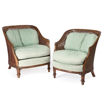 Lot 1028 - A PAIR OF BERGÈRE ARMCHAIRS