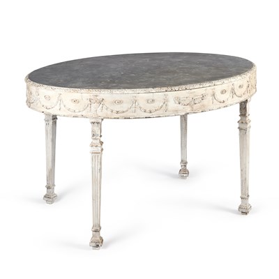 Lot 1012 - A SWEDISH GUSTAVIAN STYLE PAINTED OVAL CENTRE TABLE