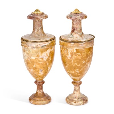 Lot 809 - A PAIR OF SIENNA MARBLE URNS, 19TH CENTURY