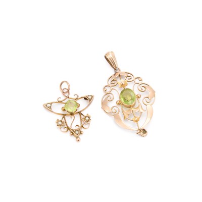 Lot 739 - TWO ART NOUVEAU PERIDOT PENDANTS