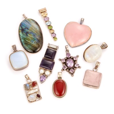 Lot 704 - A COLLECTION OF SILVER GEMSTONE PENDANTS