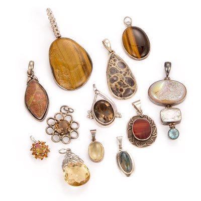 Lot 694 - A COLLECTION OF SILVER GEMSTONE PENDANTS