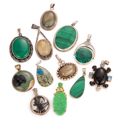 Lot 663 - A COLLECTION OF SILVER GEMSTONE PENDANTS