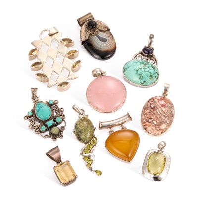 Lot 727 - A COLLECTION OF SILVER GEMSTONE PENDANTS