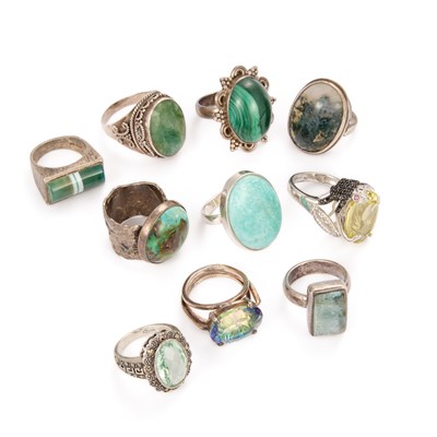 Lot 699 - A COLLECTION OF SILVER GEMSTONE RINGS