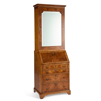 Lot 1055 - A GEORGE I STYLE WALNUT BUREAU BOOKCASE